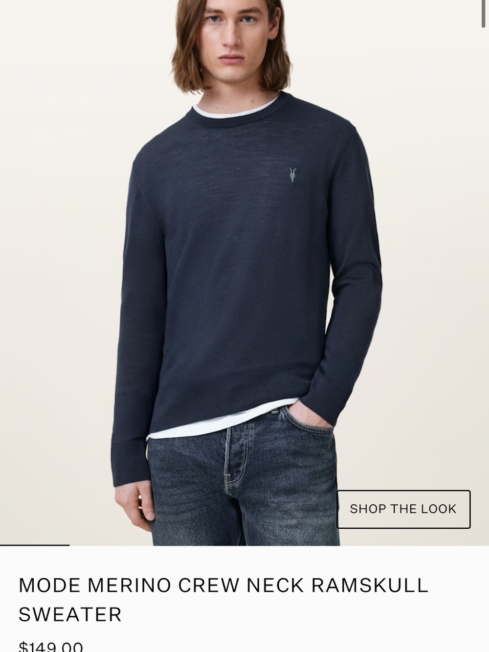 AllSaints Navy Crewneck Merino Sweater